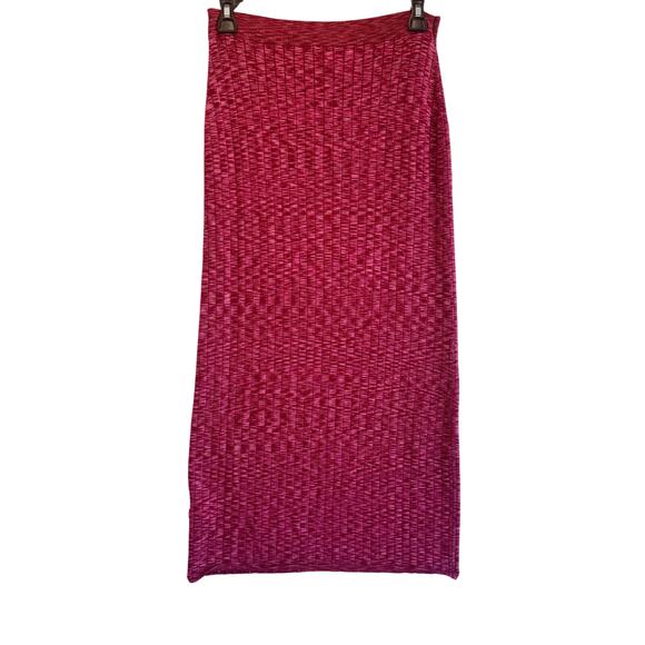 Free People Ribbed Textured Midi Skirt Pink Boho Chic Minimalist Anthropologie - Picture 2 of 6